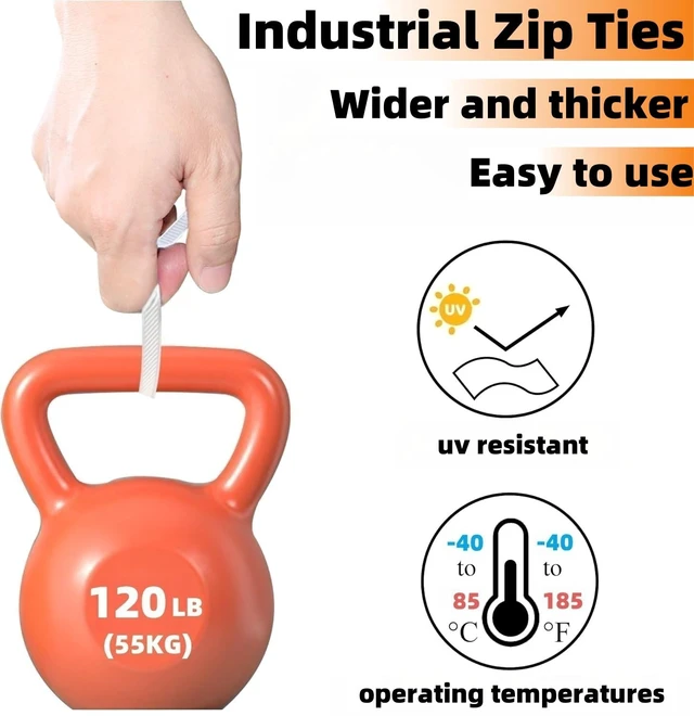 Alt view image 2 of 7 - White Zip Ties 12 Inch(100 Pieces), Heavy Duty Self-Locking Nylon Cable Ties, 120LBS Tensile Strength, Ideal for Indoor & Outdoor Use
