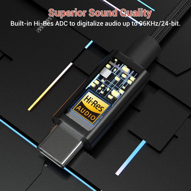 Alt view image 5 of 6 - RCA to USB C Audio Capture Cable, RCA Input to Type C Line-in Hi-Res 96KHz/24-bit Analog-to-Digital Recording Cord for Cassettes, Mixers & CD Players, 5FT (Not for Playback)