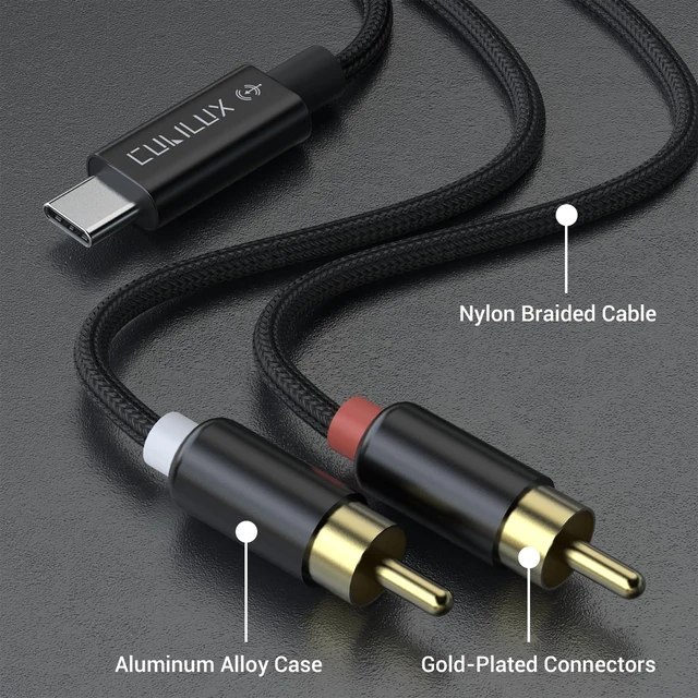 Alt view image 6 of 6 - RCA to USB C Audio Capture Cable, RCA Input to Type C Line-in Hi-Res 96KHz/24-bit Analog-to-Digital Recording Cord for Cassettes, Mixers & CD Players, 5FT (Not for Playback)