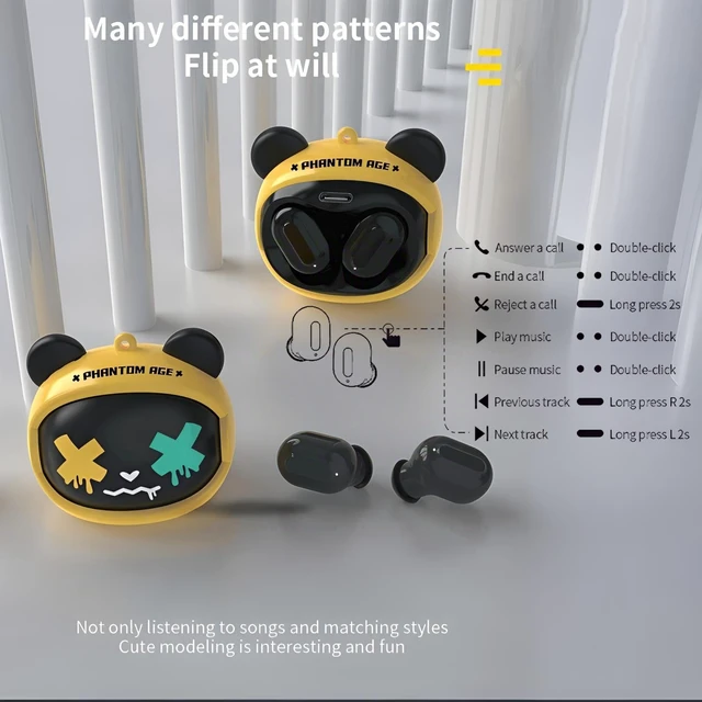 Alt view image 4 of 7 - Kids Wireless Earbuds with Rotating Chaging Case Wireless Bluetooth Earbuds for Kids, Kid Ear Buds with Mic, 88dB Safe Volume, Earphones Earpods in-Ear for Android iOS Cell Phone Laptop, Bear