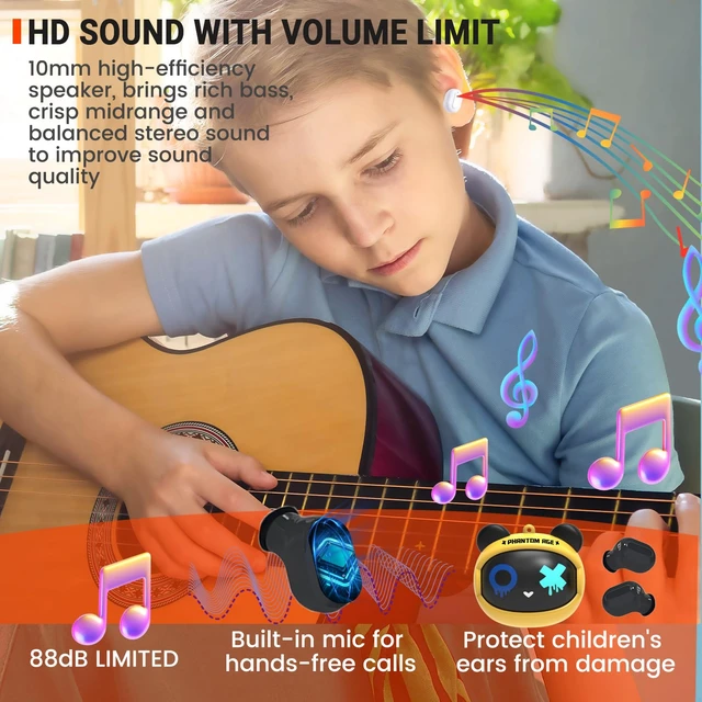 Alt view image 6 of 7 - Kids Wireless Earbuds with Rotating Chaging Case Wireless Bluetooth Earbuds for Kids, Kid Ear Buds with Mic, 88dB Safe Volume, Earphones Earpods in-Ear for Android iOS Cell Phone Laptop, Bear