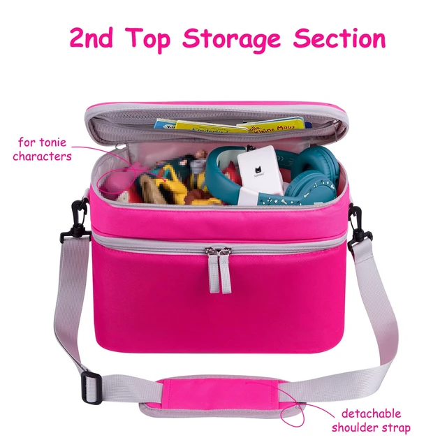Alt view image 4 of 4 - Rosy Pink Storage Bag for Toniebox 1 or 2, Player Box & Accessories Two spacious storage pockets, removable compartment, detachable shoulder strap, portable design for trips