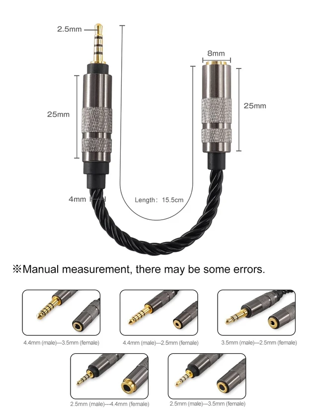 Alt view image 3 of 6 - Headphone Adapter 2.5mm Male to 4.4mm Adapter for 4.4mm Cable Connected to Balanced 2.5mm Player Device High Stereo Audio Converter OFC Cable 6 inch Length Extension Cord