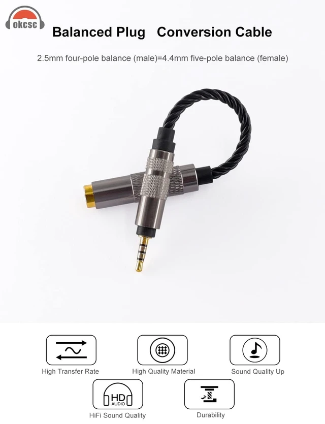 Alt view image 5 of 6 - Headphone Adapter 2.5mm Male to 4.4mm Adapter for 4.4mm Cable Connected to Balanced 2.5mm Player Device High Stereo Audio Converter OFC Cable 6 inch Length Extension Cord