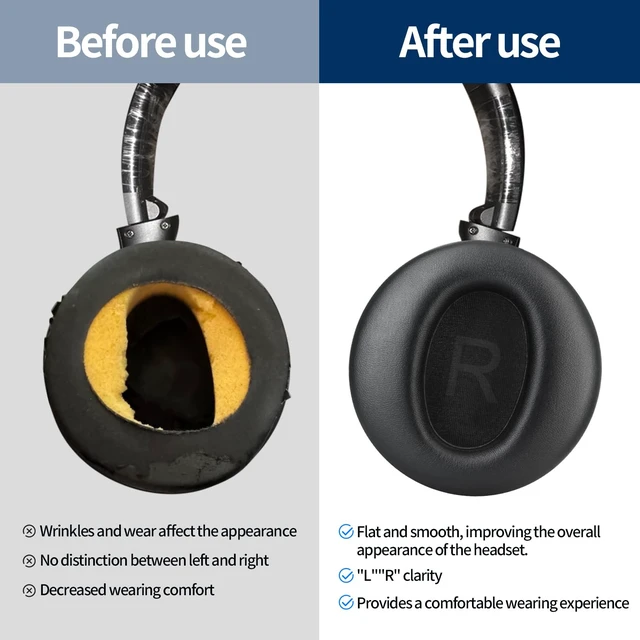Alt view image 6 of 7 - Headphones Replacement Ear Pads for Wyze Noise Cancelling Over Ear Headphones Ear Cushions Cover Repair Part (Black)
