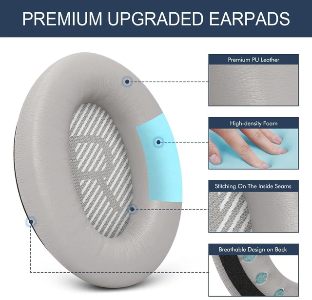 Alt view image 2 of 5 - Ear Pads for Bose SoundLink AE2 / SoundLink Around Ear ii - Sandstone Replacement Ear Pads Cushions with Premium Protein Leather, Noise Isolation Memory Foam