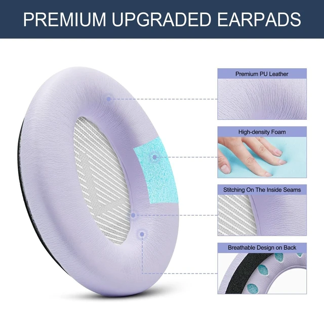Alt view image 2 of 5 - Ear Pads for Bose SoundLink AE2 / SoundLink Around Ear ii - Purple Replacement Ear Pads Cushions with Premium Protein Leather, Noise Isolation Memory Foam