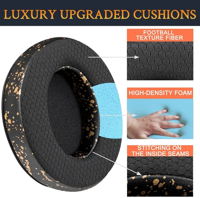 Alt view image 4 of 5 - Mesh Earpads for HyperX Cloud (2/3/3S/1/Pro) - Black Gold Also for Cloud (Flight/Flight2/Stinger/Stinger2/Stinger 2 Core/Core), CloudX (Stinger/Flight) Headset