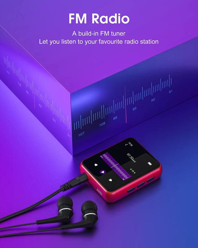 Alt view image 3 of 7 - Bluetooth5.3 MP3 Player, Portable HiFi Lossless Music Player, 1.8 Inch Full Touch Screen MP3 Player with Built-in HD Speaker, FM Radio, Voice Recorder, E-Book