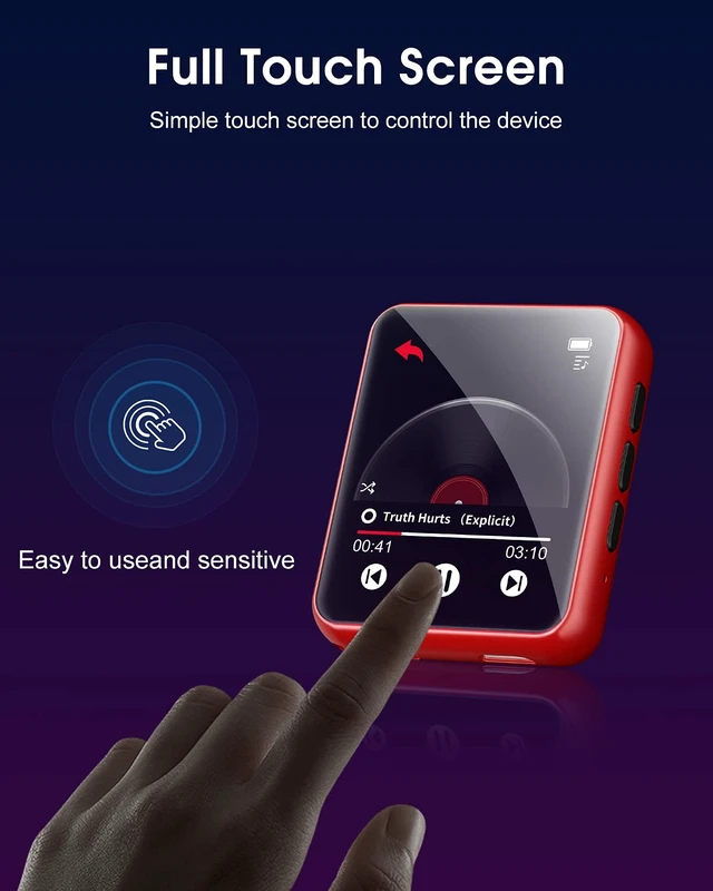 Alt view image 6 of 7 - Bluetooth5.3 MP3 Player, Portable HiFi Lossless Music Player, 1.8 Inch Full Touch Screen MP3 Player with Built-in HD Speaker, FM Radio, Voice Recorder, E-Book