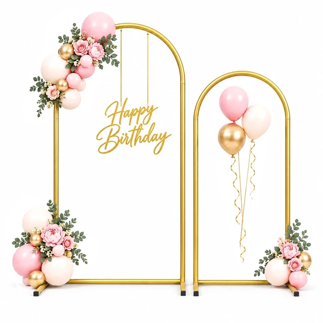 Main image of 2 Pack Gold Metal Arch Backdrop Stand(7.2FT/6FT),Easy-Install Balloon Arch Birthday backdrop arch,Metal Arch Frames for Wedding Baby Shower Graduation Party and Garland Decorations