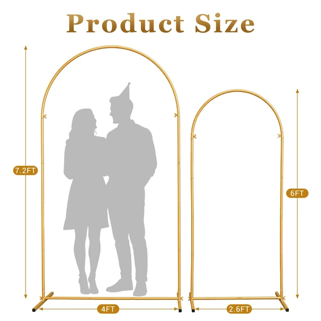 Alt view image 3 of 7 - 2 Pack Gold Metal Arch Backdrop Stand(7.2FT/6FT),Easy-Install Balloon Arch Birthday backdrop arch,Metal Arch Frames for Wedding Baby Shower Graduation Party and Garland Decorations