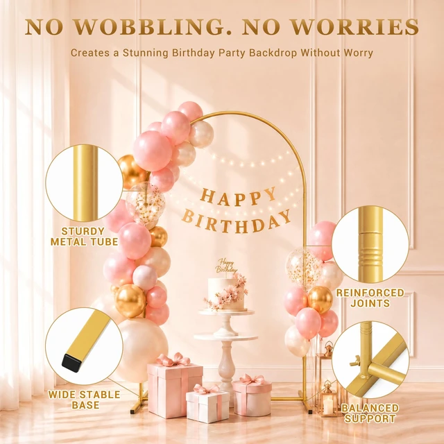 Alt view image 4 of 7 - 2 Pack Gold Metal Arch Backdrop Stand(7.2FT/6FT),Easy-Install Balloon Arch Birthday backdrop arch,Metal Arch Frames for Wedding Baby Shower Graduation Party and Garland Decorations