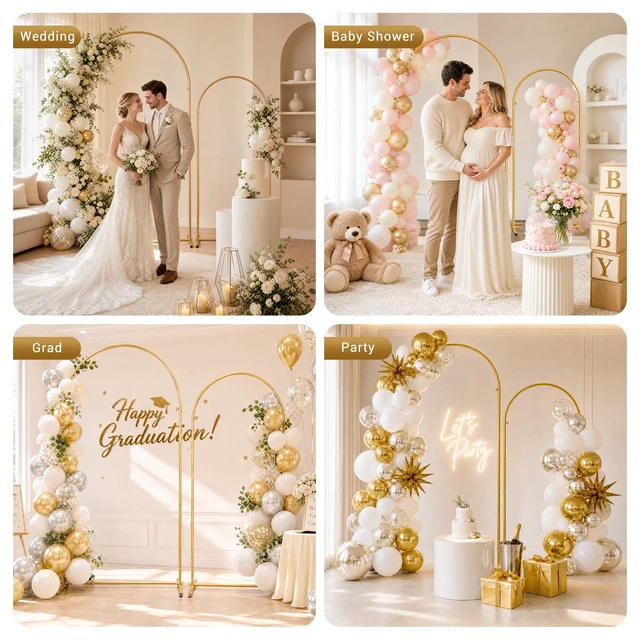 Alt view image 6 of 7 - 2 Pack Gold Metal Arch Backdrop Stand(7.2FT/6FT),Easy-Install Balloon Arch Birthday backdrop arch,Metal Arch Frames for Wedding Baby Shower Graduation Party and Garland Decorations