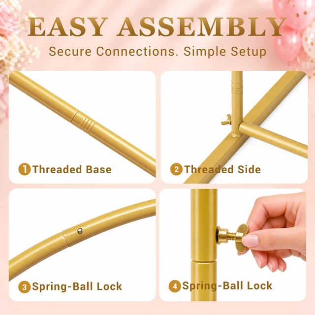 Alt view image 5 of 7 - 2 Pack Gold Metal Arch Backdrop Stand(7.2FT/6FT),Easy-Install Balloon Arch Birthday backdrop arch,Metal Arch Frames for Wedding Baby Shower Graduation Party and Garland Decorations