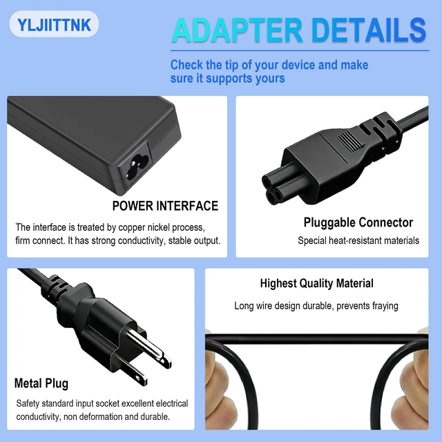 Alt view image 4 of 7 - 45W Laptop Charger for HP Pavilion x360 Envy Chromebook Stream EliteBook 840 G3 G5 Zbook 14u 15u G4 G5, 19.5V 2.31A 4.5x3.0mm Smart Blue Tip Power Cord