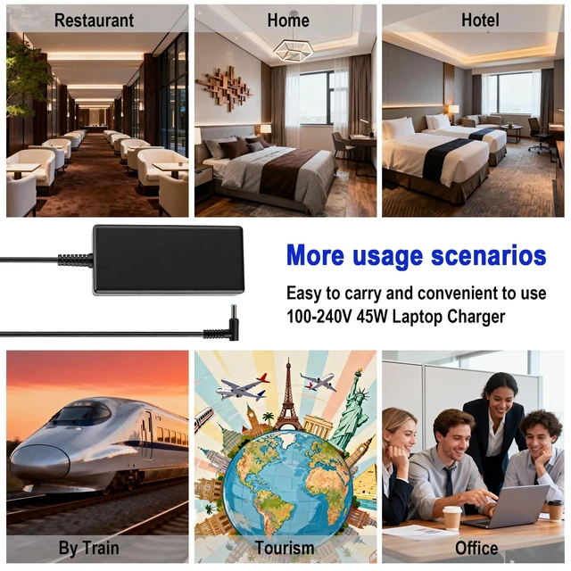 Alt view image 7 of 7 - 45W Laptop Charger for HP Pavilion x360 Envy Chromebook Stream EliteBook 840 G3 G5 Zbook 14u 15u G4 G5, 19.5V 2.31A 4.5x3.0mm Smart Blue Tip Power Cord