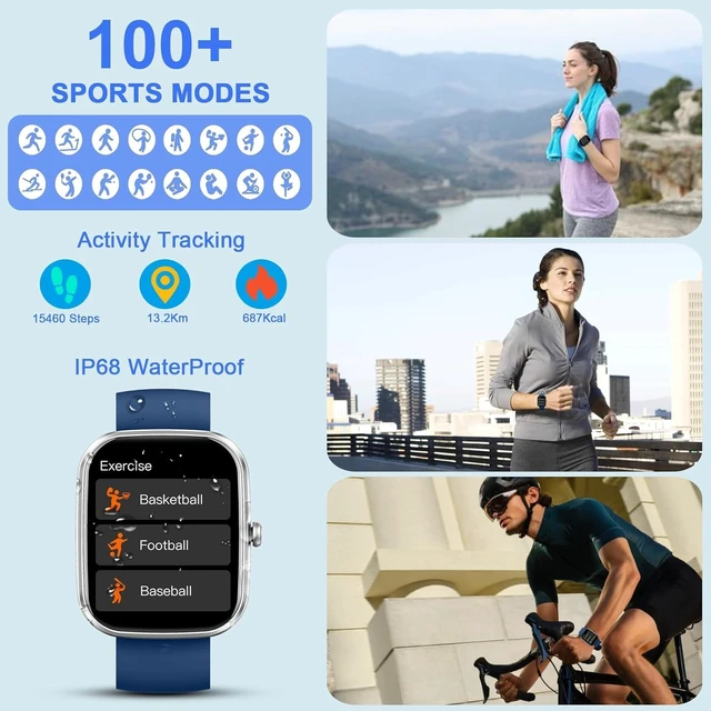 Alt view image 4 of 7 - Smart Watch for Men Women Answer/Make Call, 1.91" HD Touch Screen Smart Watch, 100+ Sports Fitness Watch, Heart Rate/Sleep/SpO2 Monitor/Pedometer, IP68 Waterproof Fitness Tracker for Android iOS, Blue