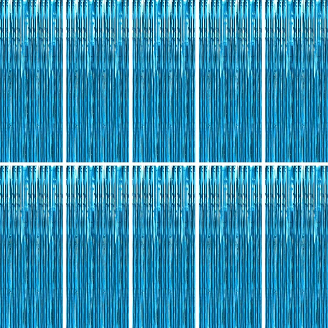 Main image of Aquamarine Foil Fringe Curtain 10 Pack 3 x 8 Ft Dorm Move in Aquamarine metallic tinsel adds cool ocean toned shimmer while adhesive backs simplify setup on walls doorways and arches