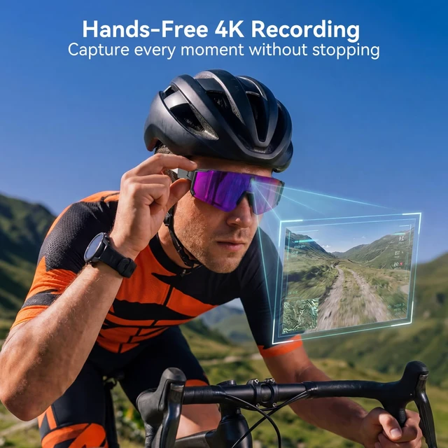 Alt view image 2 of 7 - AI Smart Glasses with Camera, 4K Hands-Free Recording, 6-Axis EIS Stabilization, Open-Ear Audio, AI Voice Assistant & Object Recognition, IP66, for Sports Cycling Running Hiking, Matte Black