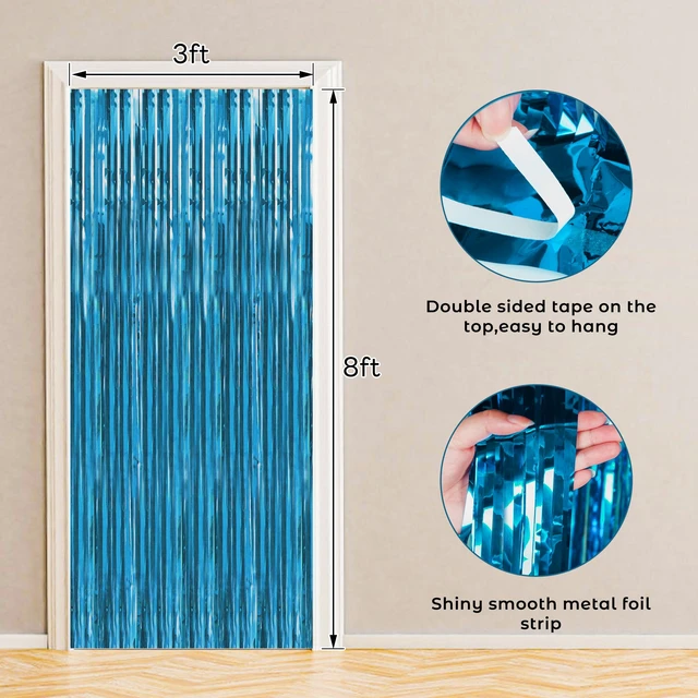 Alt view image 2 of 7 - Aquamarine Foil Fringe Curtain 10 Pack 3 x 8 Ft Dorm Move in Aquamarine metallic tinsel adds cool ocean toned shimmer while adhesive backs simplify setup on walls doorways and arches