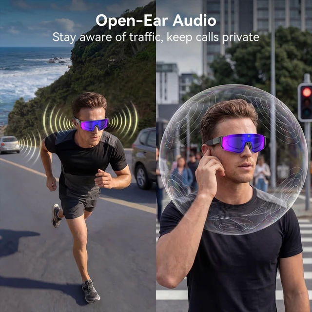 Alt view image 4 of 7 - AI Smart Glasses with Camera, 4K Hands-Free Recording, 6-Axis EIS Stabilization, Open-Ear Audio, AI Voice Assistant & Object Recognition, IP66, for Sports Cycling Running Hiking, Matte Black