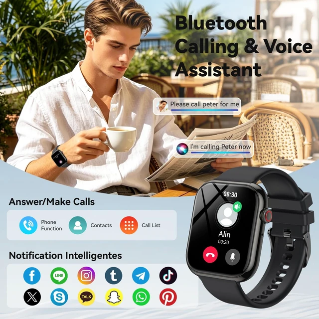 Alt view image 3 of 7 - Smart Watch for Men Women Fitness: Bluetooth Call 1.85" HD Touchscreen Smartwatch IP68 Waterproof 130+ Sport Modes Running Tracker Heart Rate Sleep Monitor Pedometer Music Control for Android iPhone