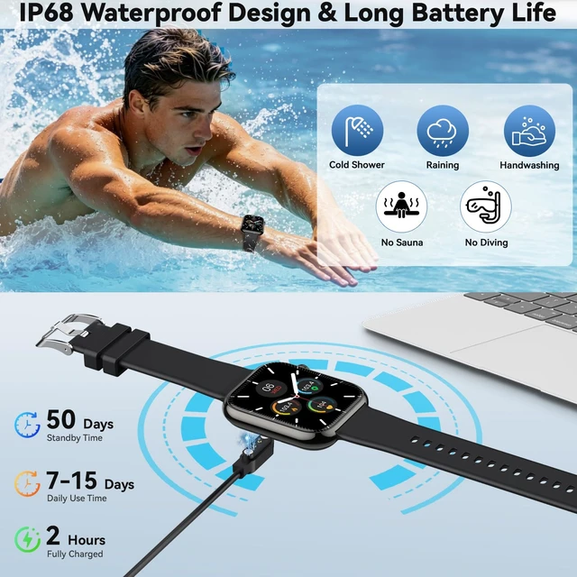 Alt view image 7 of 7 - Smart Watch for Men Women Fitness: Bluetooth Call 1.85" HD Touchscreen Smartwatch IP68 Waterproof 130+ Sport Modes Running Tracker Heart Rate Sleep Monitor Pedometer Music Control for Android iPhone