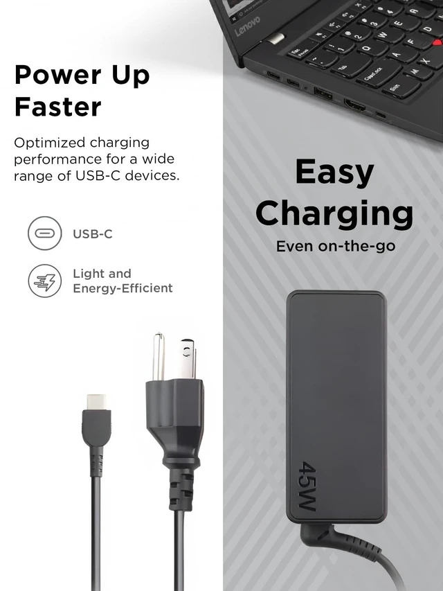 Alt view image 3 of 5 - 45W USB-C Power Adapter for Yoga C630, Yoga 910-13, Yoga 720-13, Miix 630-12, IdeaPad 720s-13, Chromebook S330 and C330, GX20N20876