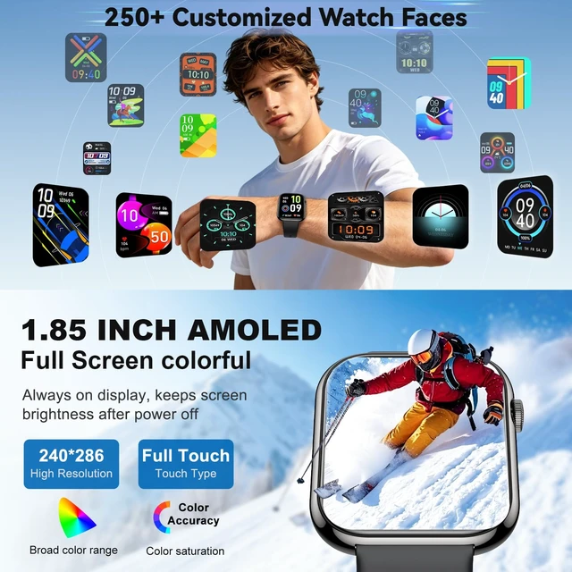 Alt view image 6 of 7 - Smart Watch for Men Women Fitness: Bluetooth Call 1.85" HD Touchscreen Smartwatch IP68 Waterproof 130+ Sport Modes Running Tracker Heart Rate Sleep Monitor Pedometer Music Control for Android iPhone