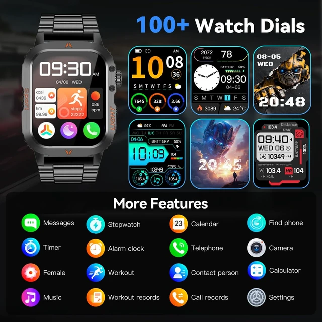 Alt view image 2 of 7 - QTLLBT Men's Military Smart Watch 1500mAh Battery 30day IP68 Waterproof Suitable for Swimming Answer/Make Call Function Outdoor Tactical Smart Fitness Watch Heart Rate for Android & iOS