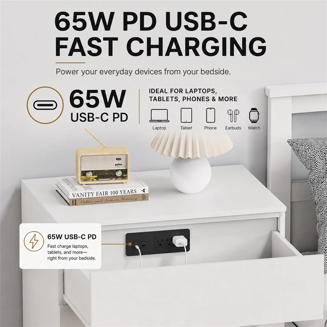 Alt view image 4 of 7 - Recessed Power Strip with 65W USB C, Countertop Desk Outlet with 3 AC Outlets, 4 USB Ports, 900J Surge Protector, 6.5ft Cord with 45° Flat Plug, Drawer Outlet with Gold & Silver Stickers