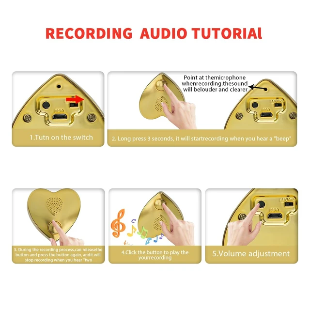Alt view image 6 of 7 - 350s Voice Box Recordable Presents Button Sound Box for Stuffed Animals, Voice Recorder for Mother's Day Valentine Christmas Plush Toy,Manual DIY Creative Sound Present for Boys Girls (Gold)