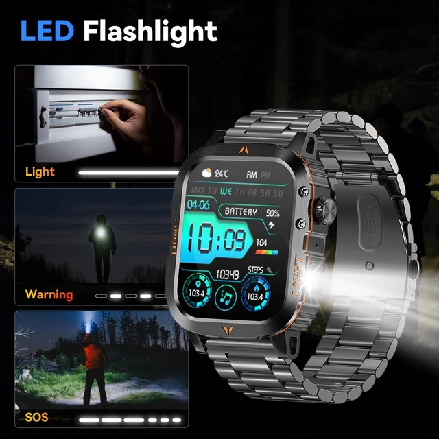 Alt view image 6 of 7 - QTLLBT Men's Military Smart Watch 1500mAh Battery 30day IP68 Waterproof Suitable for Swimming Answer/Make Call Function Outdoor Tactical Smart Fitness Watch Heart Rate for Android & iOS