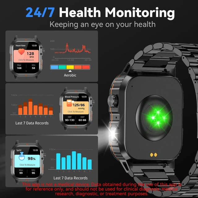 Alt view image 3 of 7 - QTLLBT Men's Military Smart Watch 1500mAh Battery 30day IP68 Waterproof Suitable for Swimming Answer/Make Call Function Outdoor Tactical Smart Fitness Watch Heart Rate for Android & iOS