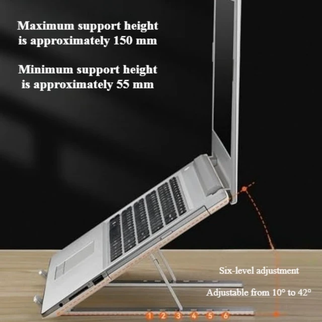 Alt view image 3 of 7 - Foldable Laptop Stand, 7-Level Adjustable Aluminum Alloy Tablet Holder, Ultra-Thin Portable Notebook Riser for Desk, Office, Home, Travel (Silver,Aluminum Alloy)