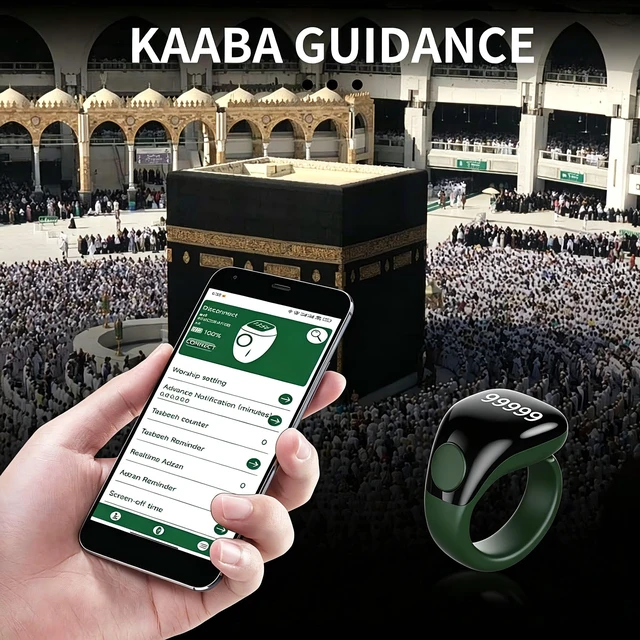 Alt view image 2 of 7 - Smart Tasbih Zikr Ring,Adjustable Counter, 3 Sizes (18,20,22mm) Muslim Digital Azan Alarm Clock,APP Support Digital Counter Prayer Reminder Rings, Waterproof 5 Digit Finger Counter zikr Ring(Green)