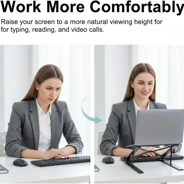 Alt view image 2 of 7 - Foldable Laptop Stand, 7-Level Adjustable Aluminum Alloy Tablet Holder, Ultra-Thin Portable Notebook Riser for Desk, Office, Home, Travel (Silver,Aluminum Alloy)