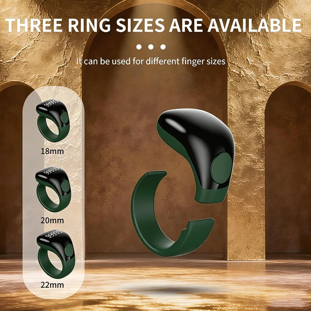 Alt view image 4 of 7 - Smart Tasbih Zikr Ring,Adjustable Counter, 3 Sizes (18,20,22mm) Muslim Digital Azan Alarm Clock,APP Support Digital Counter Prayer Reminder Rings, Waterproof 5 Digit Finger Counter zikr Ring(Green)