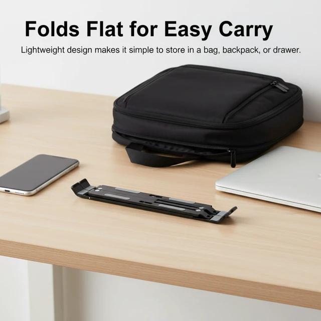 Alt view image 4 of 7 - Foldable Laptop Stand, 7-Level Adjustable Aluminum Alloy Tablet Holder, Ultra-Thin Portable Notebook Riser for Desk, Office, Home, Travel (Silver,Aluminum Alloy)