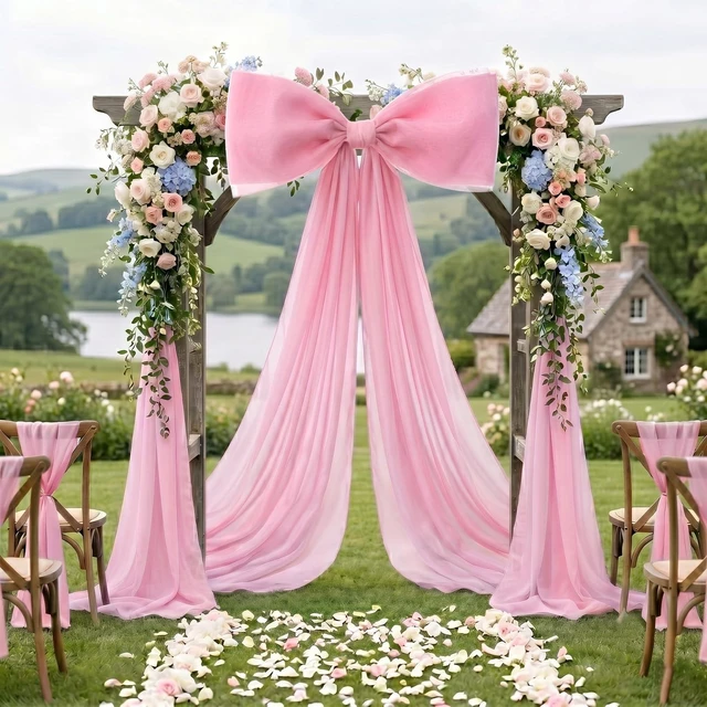 Main image of 39x70 Inch Extra Large Pink Bow Decorations, Giant Tulle Bow for Wedding Backdrop, Big Coquette Room Wall Decor, Bridal Shower Baby Birthday Party Arch Supplies (Pink)