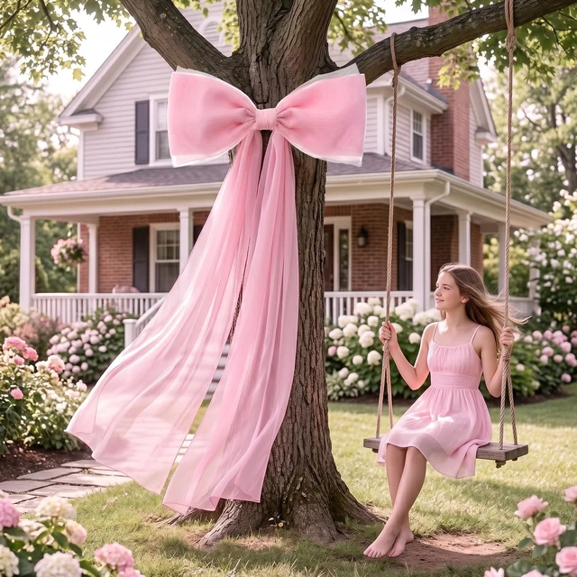 Alt view image 4 of 6 - 39x70 Inch Extra Large Pink Bow Decorations, Giant Tulle Bow for Wedding Backdrop, Big Coquette Room Wall Decor, Bridal Shower Baby Birthday Party Arch Supplies (Pink)
