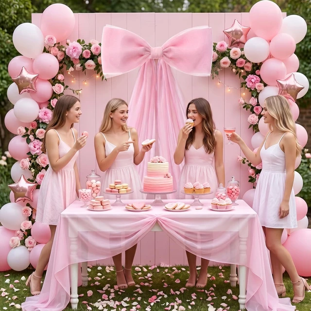 Alt view image 5 of 6 - 39x70 Inch Extra Large Pink Bow Decorations, Giant Tulle Bow for Wedding Backdrop, Big Coquette Room Wall Decor, Bridal Shower Baby Birthday Party Arch Supplies (Pink)