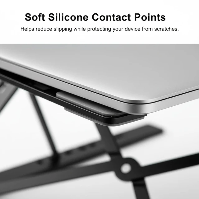 Alt view image 6 of 7 - Foldable Laptop Stand, 7-Level Adjustable Aluminum Alloy Tablet Holder, Ultra-Thin Portable Notebook Riser for Desk, Office, Home, Travel (Silver,Aluminum Alloy)