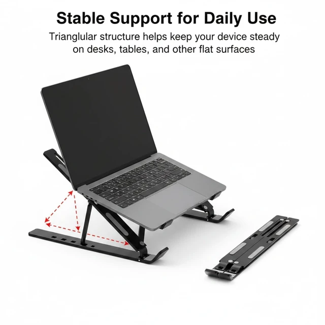 Alt view image 5 of 7 - Foldable Laptop Stand, 7-Level Adjustable Aluminum Alloy Tablet Holder, Ultra-Thin Portable Notebook Riser for Desk, Office, Home, Travel (Silver,Aluminum Alloy)