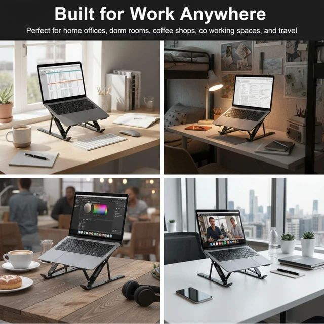 Alt view image 7 of 7 - Foldable Laptop Stand, 7-Level Adjustable Aluminum Alloy Tablet Holder, Ultra-Thin Portable Notebook Riser for Desk, Office, Home, Travel (Silver,Aluminum Alloy)