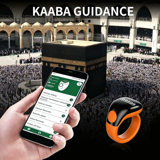 Alt view image 2 of 7 - Smart Tasbih Zikr Ring,Adjustable Counter, 3 Sizes (18,20,22mm) Muslim Digital Azan Alarm Clock,APP Support Digital Counter Prayer Reminder Rings, Waterproof 5 Digit Finger Counter zikr Ring(Yellow)
