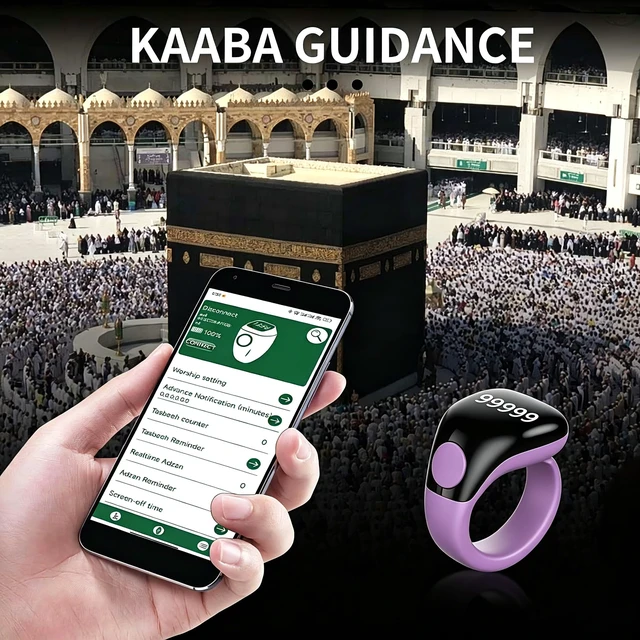 Alt view image 2 of 7 - Smart Tasbih Zikr Ring,Adjustable Counter, 3 Sizes (18,20,22mm) Muslim Digital Azan Alarm Clock,APP Support Digital Counter Prayer Reminder Rings, Waterproof 5 Digit Finger Counter zikr Ring(Purple)