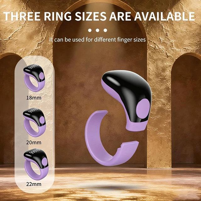 Alt view image 4 of 7 - Smart Tasbih Zikr Ring,Adjustable Counter, 3 Sizes (18,20,22mm) Muslim Digital Azan Alarm Clock,APP Support Digital Counter Prayer Reminder Rings, Waterproof 5 Digit Finger Counter zikr Ring(Purple)