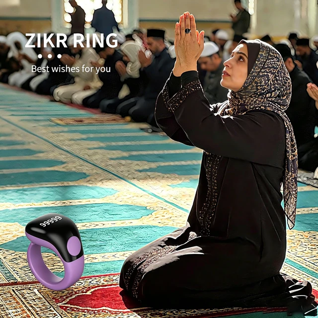 Alt view image 6 of 7 - Smart Tasbih Zikr Ring,Adjustable Counter, 3 Sizes (18,20,22mm) Muslim Digital Azan Alarm Clock,APP Support Digital Counter Prayer Reminder Rings, Waterproof 5 Digit Finger Counter zikr Ring(Purple)